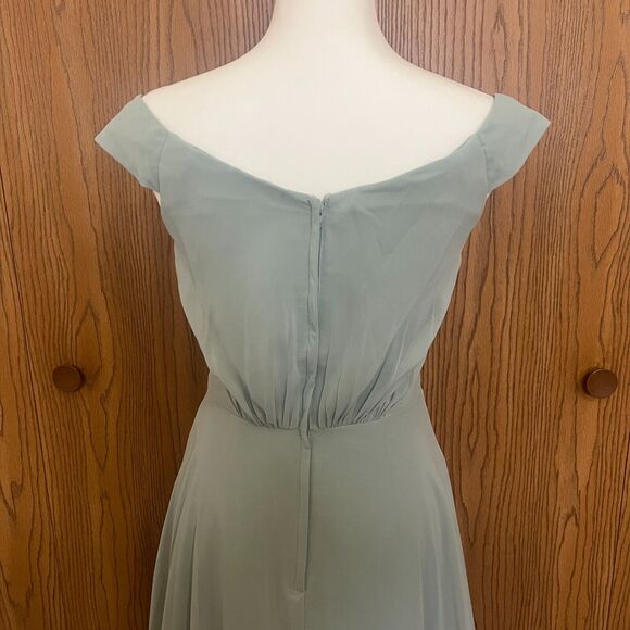 David's Bridal Womens Maxi Gown Dress Size 0 Sage Green Bridesmaid Prom Formal - Picture 7 of 13